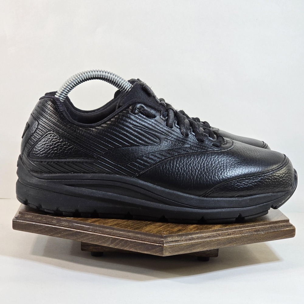 Brooks Addiction Walk Shoes Womens Size 8 Black Leather Walking Comfort 120307